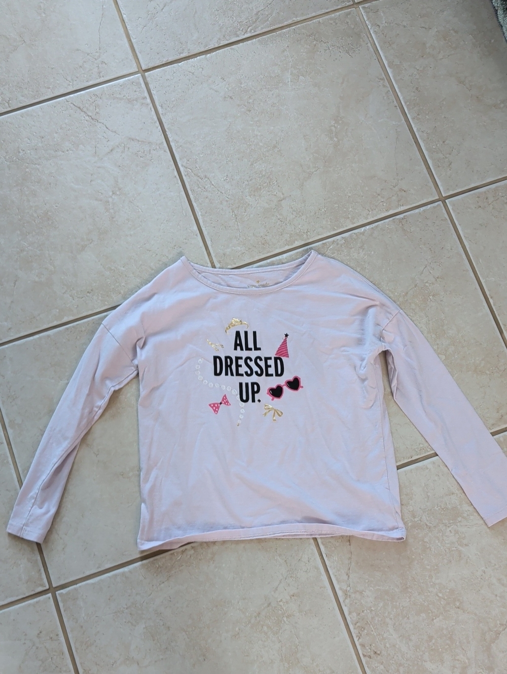 kate spade Light Pink Orchid Purple Lilac 'All Dressed Up' Long-Sleeve Tee Sz 10